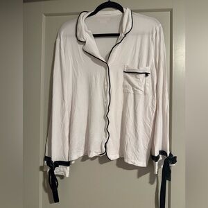 Victorias Secret White Pajama Top with Black Velvet Trim